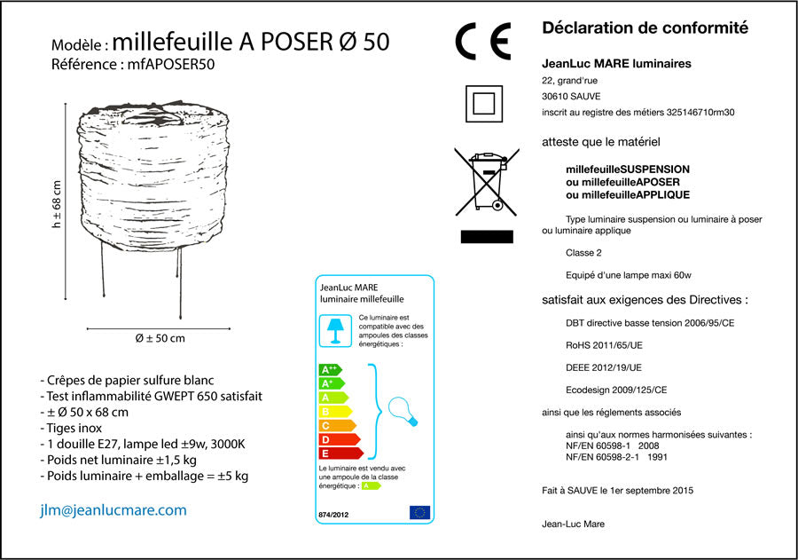 Mille Feuilles - 70 - Lampe à poser en papier façonné.