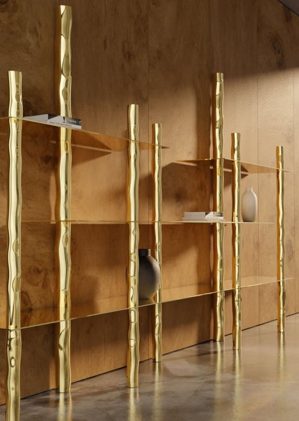 Projet de bibliothèque décliné de la BB01 par victor tison en laiton  modulable sur mesure vue étendue