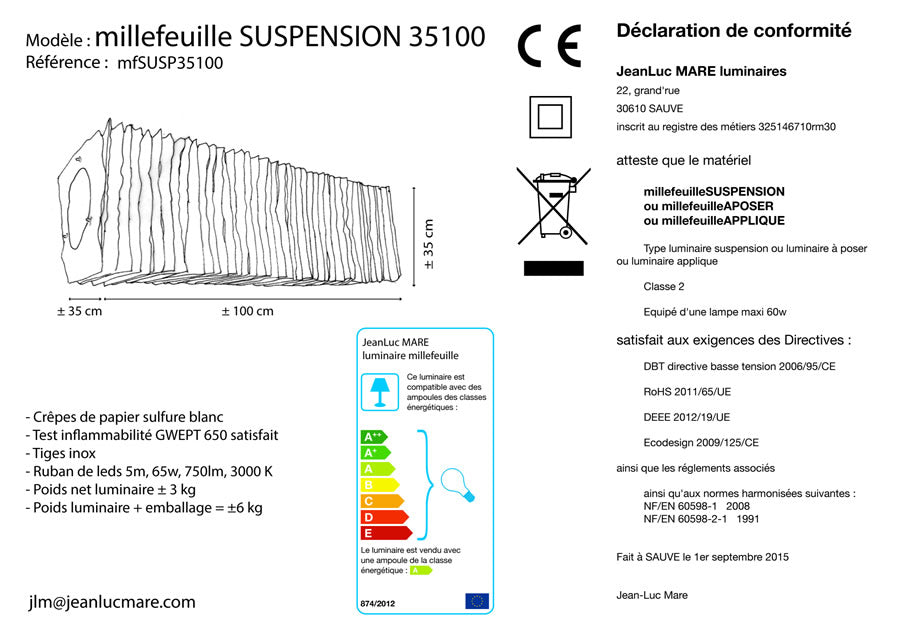 Mille Feuilles - 100 Horizon - Suspension en papier façonné.