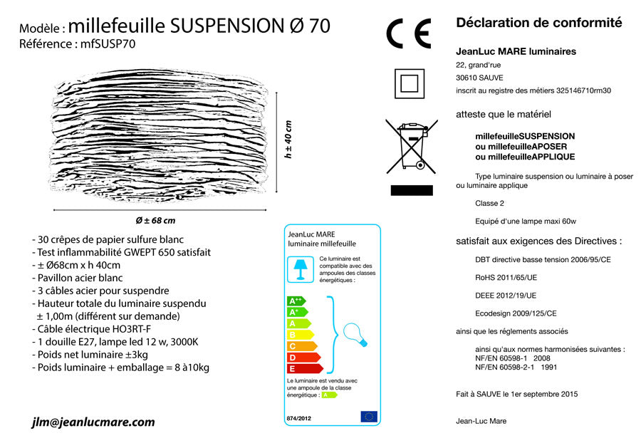 Mille Feuilles - 70 - Suspension en papier façonné.