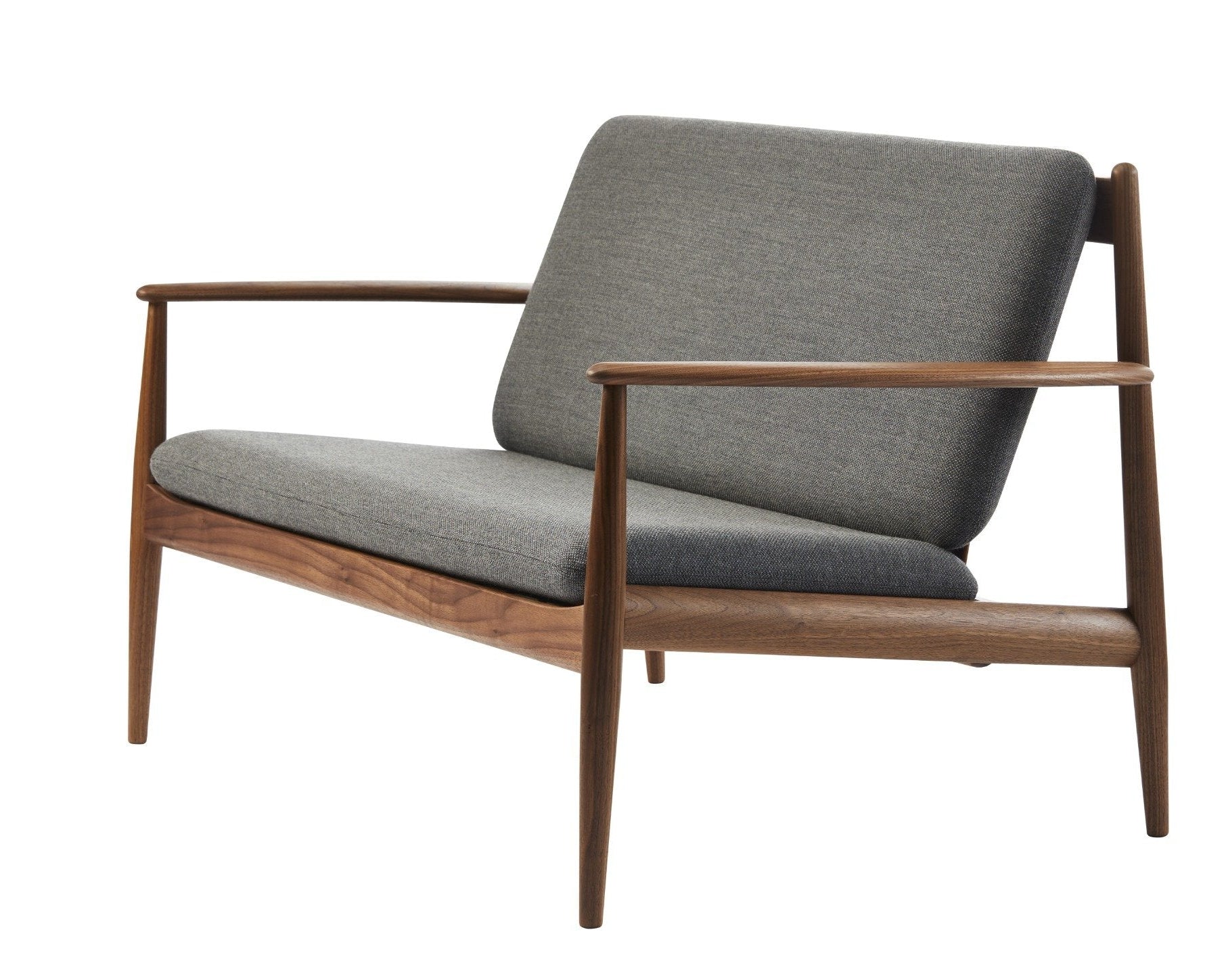 Canapé GJ 118 deux places par Grete Jalk en noyer américain, design danois édité par Lange Production