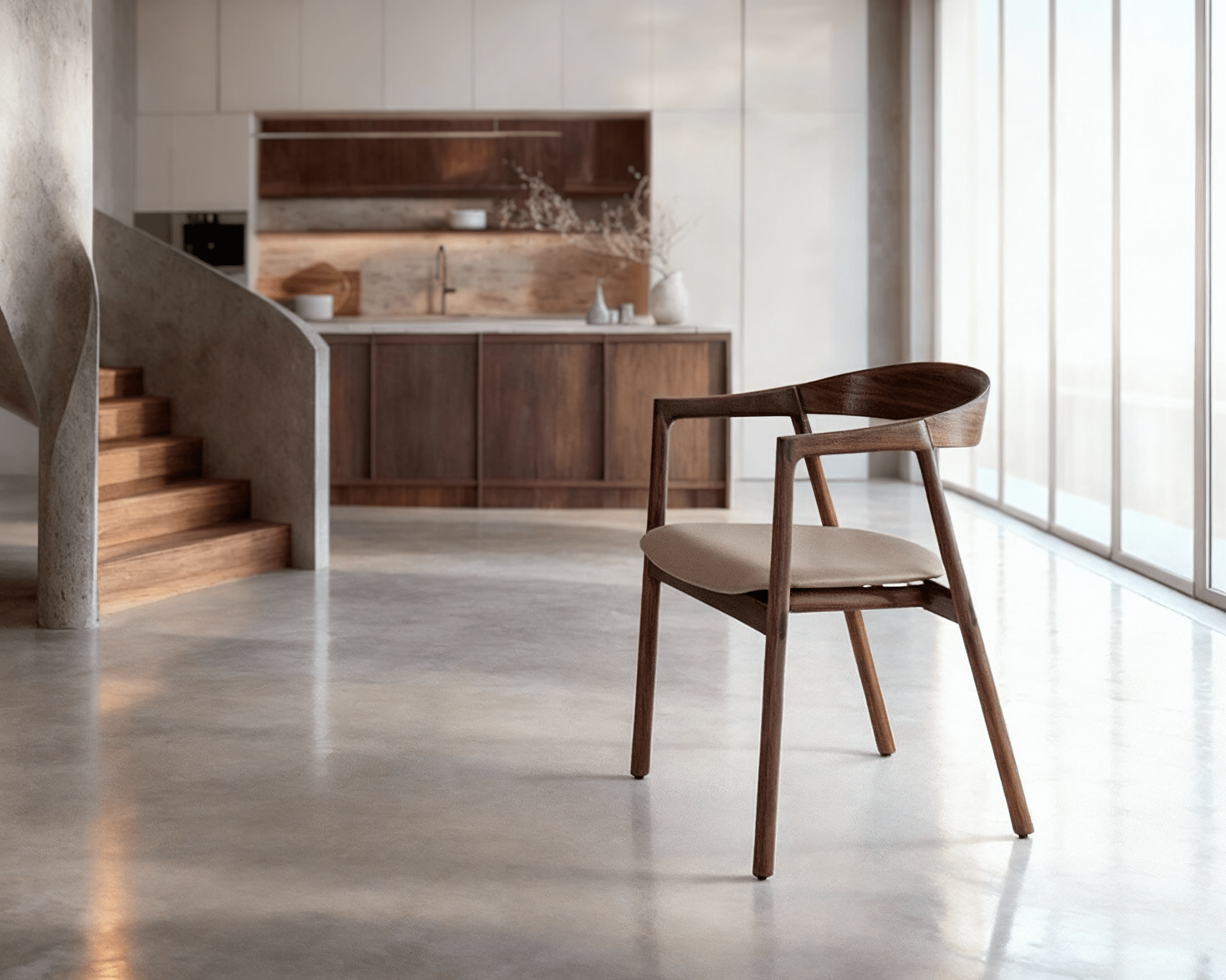 muna chair de gazzda en noyer assise en cuir dans espace contemporain référencé par longitude marseille