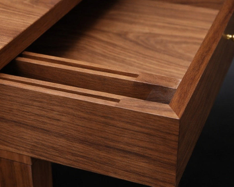 coiffeuse le jour de marion aubert detail du tiroir secret ouvert en noyer