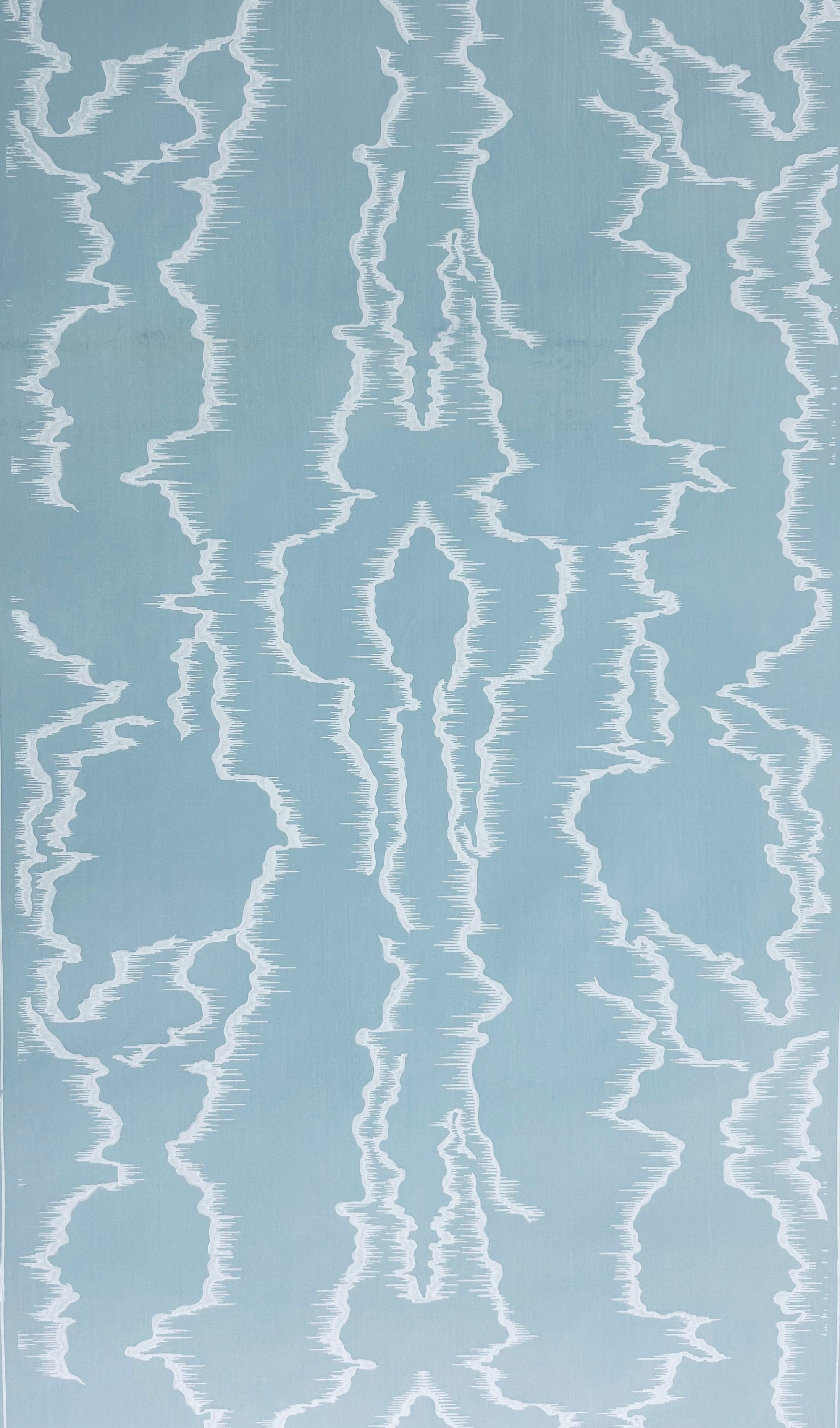 Papier peint imprimé à la planche par l’Atelier d’Offard, création artisanale présentée par Longitude à Marseille.