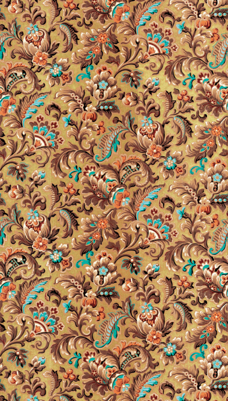 Papier peint imprimé à la planche par l’Atelier d’Offard, création artisanale présentée par Longitude à Marseille motif santa maria novella fond or